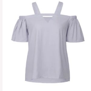 Goodnight Macaroon light blue/grey off shoulder top